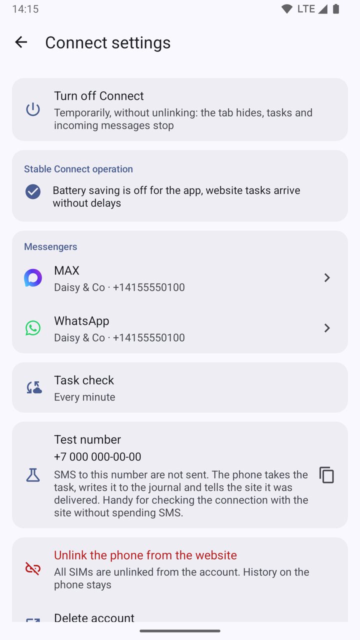 The app: Messengers in Connect settings